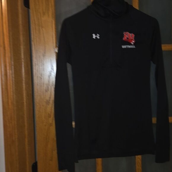 Under Armour Black Quarter-Zip Pullover Embrodered Red Logo Small Loose Women - Picture 10 of 16